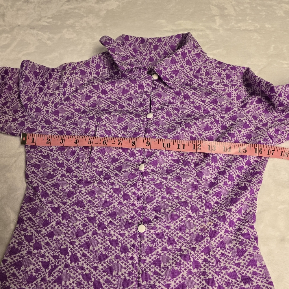 VTG 60's-70's Homemade Floral Geometric Long Sleeve Button Down Dress Sz S - Picture 13 of 14